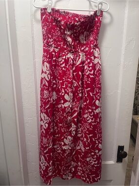 Floral Maxi Dress in Red and White with Removable Straps